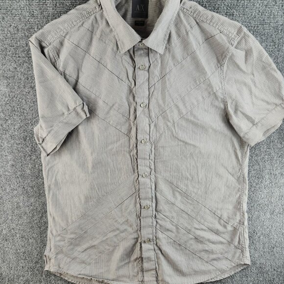 Armani Exchange Large Black White Striped Short Sleeve Pearl Snap Double Collar - Picture 3 of 16